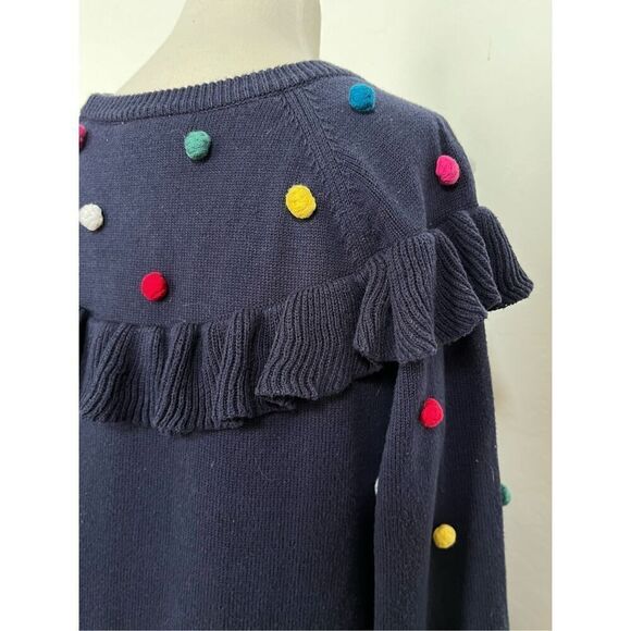 Hanna Andersson Girls 8 (130) Navy Multicolored Pom Pom Cotton Sweater Dress - Picture 7 of 8
